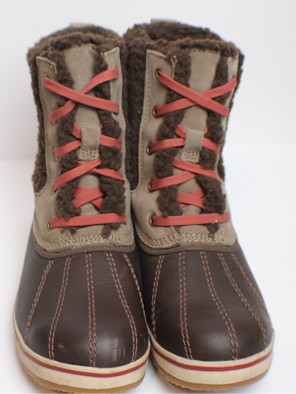 L.L. Bean Rangely Insulated Pac Ankle Boots Shearling 8M Brown & Red